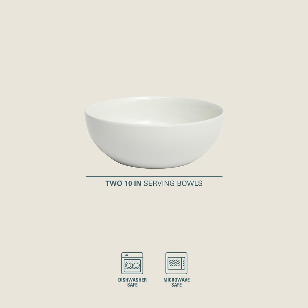 Gibson Home Great Essentials 2 Pack 100 OZ 10" Deep Salad Serving Bowl Set for Kitchen - Porcelain - Dishwasher and Microwave Safe