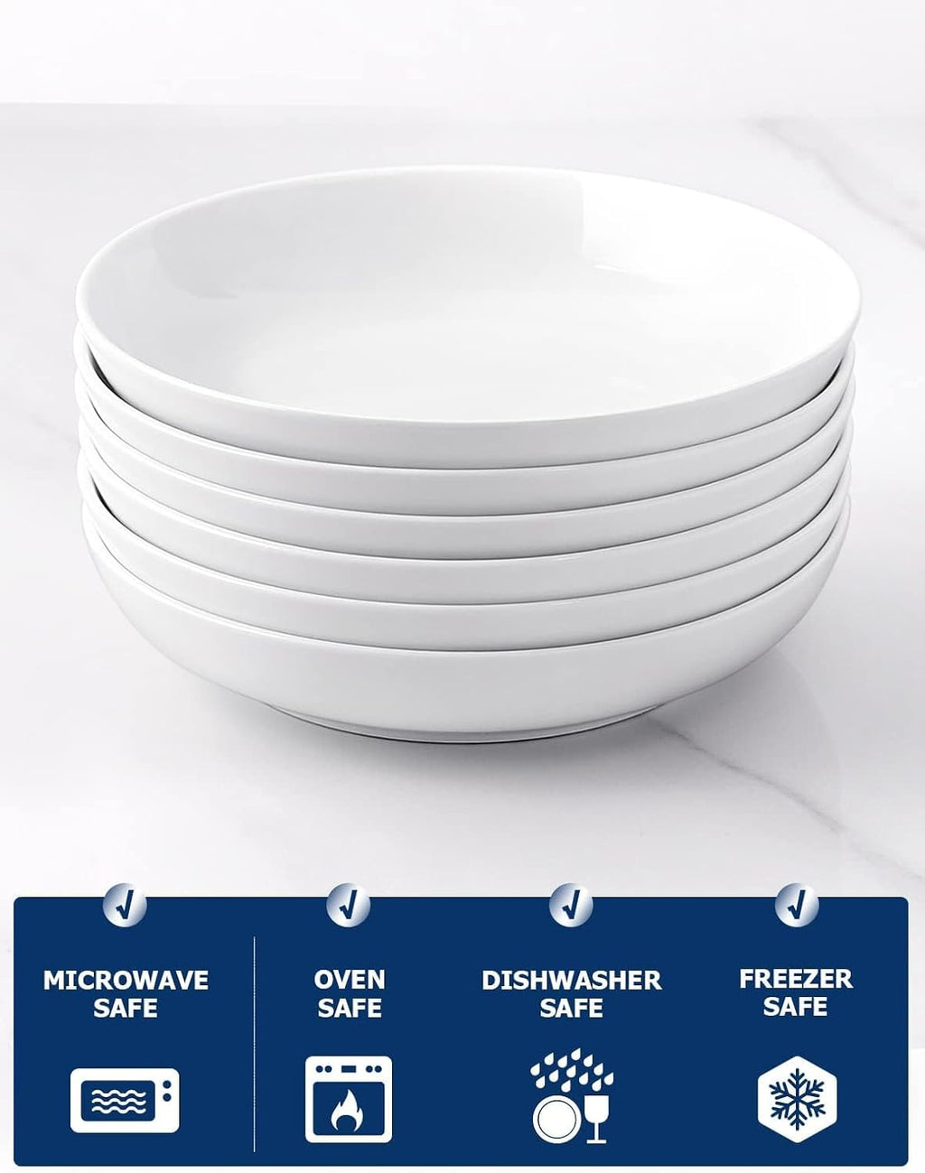 Y YHY Pasta Bowls  30oz Salad Bowls White Soup Bowls Large Pasta Serving Bowl Porcelain Pasta Plates Wide and Shallow Bowls Set of 6 Microwave Dishwasher Safe Valentines Day Gift