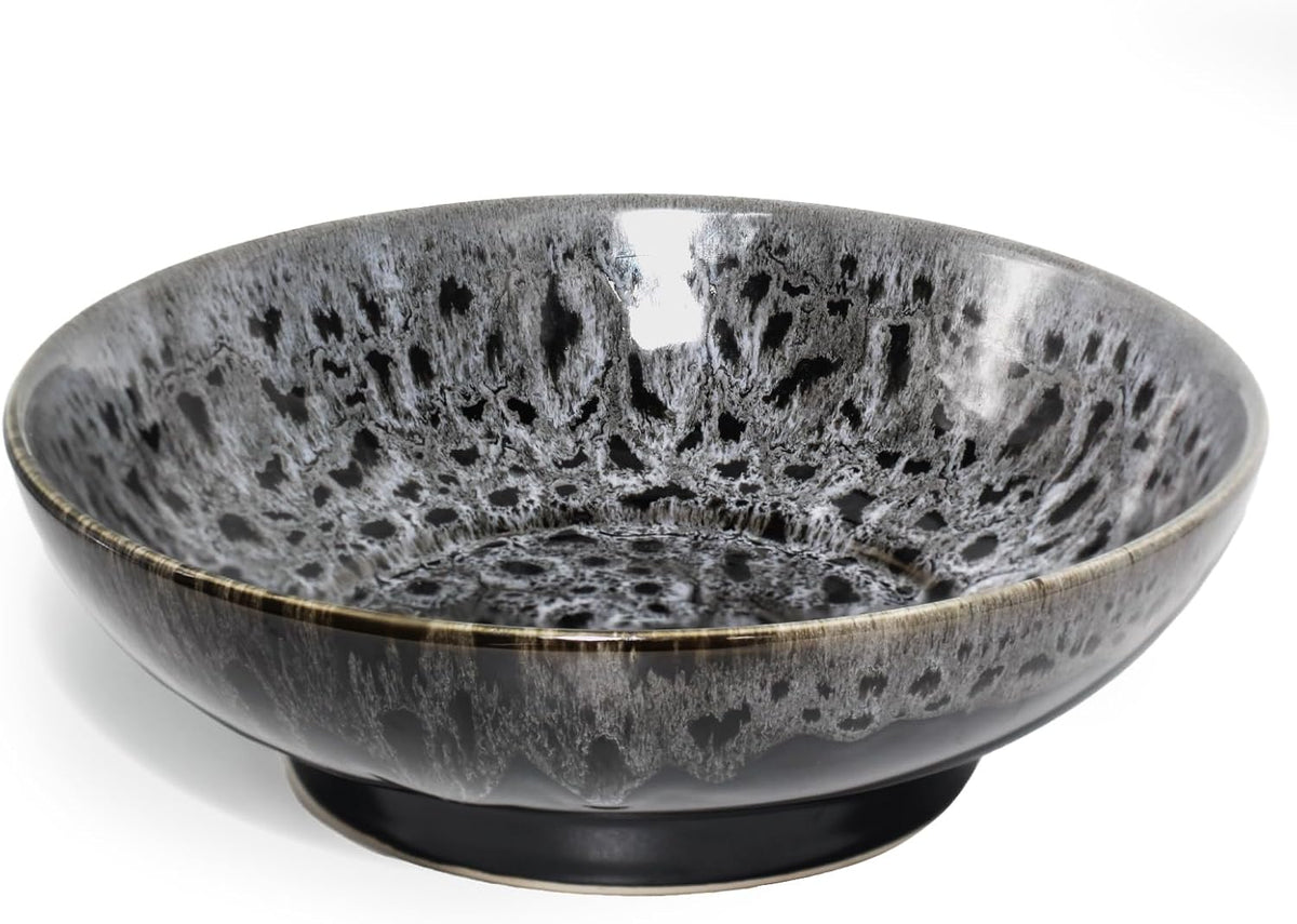 Ceramic Fruit Bowl 10.2" Decorative Bowl  Large Fruit Bowl for Kitchen Counter  Pedestal Bowl  Kitchen Counter Décor  Bread Candy Snacks Organizer(Black Gray)