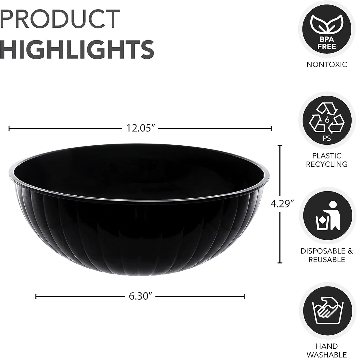 Party Essentials Hard Plastic 192-Ounce Serving Bowl  Black
