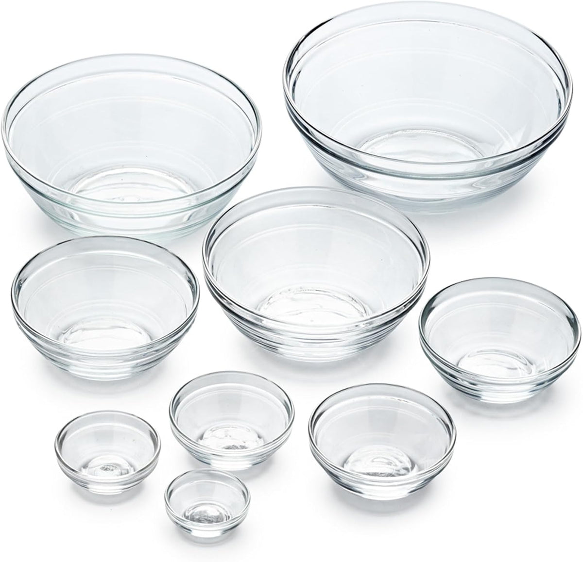 Duralex Le Gigogne Glass Mixing Bowl Set – 9-Piece Clear Stackable Prep Bowls Made of Durable Glass