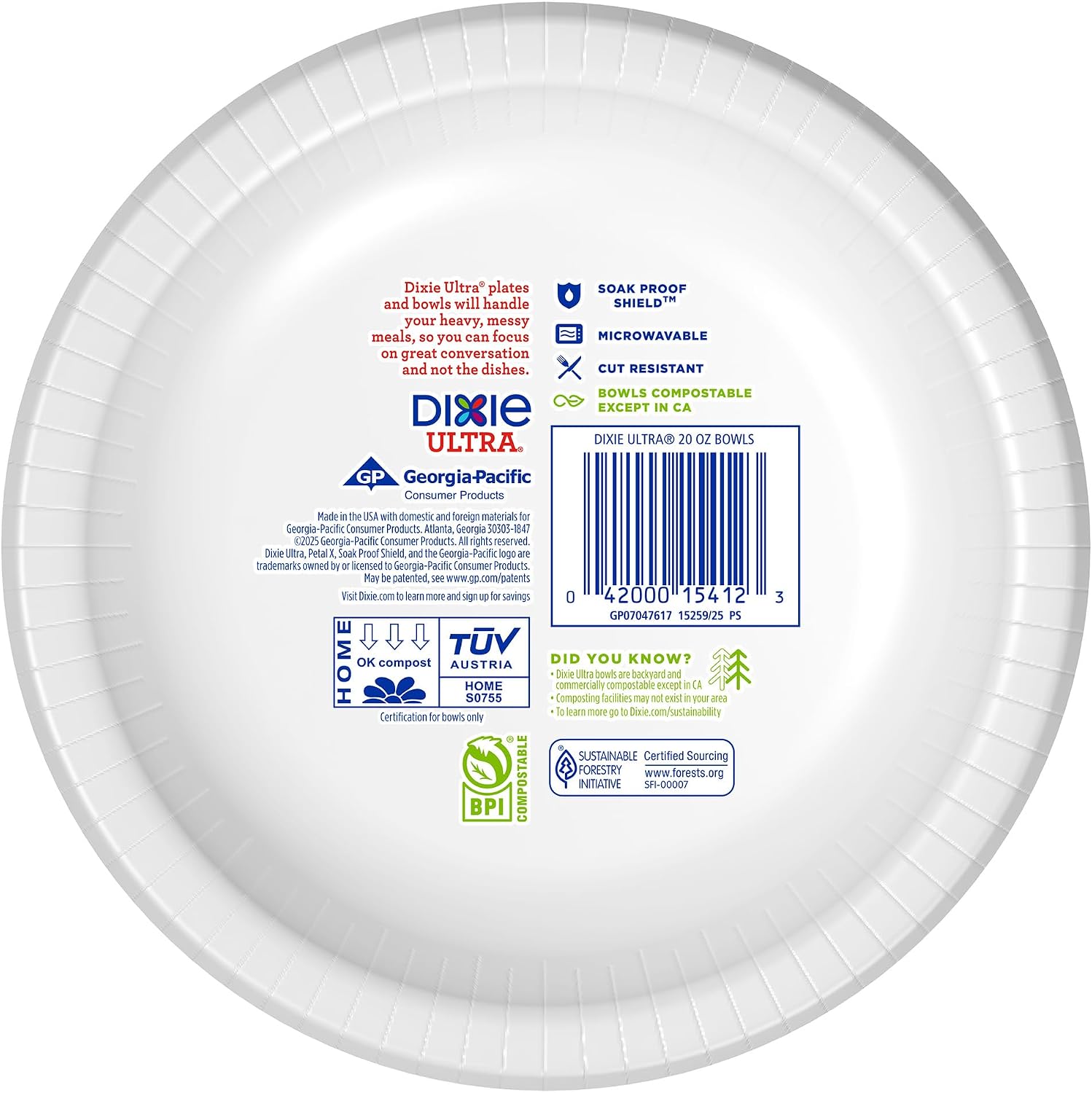 Dixie Ultra  Large Paper Bowls  20 Oz  26 Count (Pack of 6)  Microwave Safe  Compostable  Disposable Bowls Great For Breakfast  Lunch  And Dinner Meals