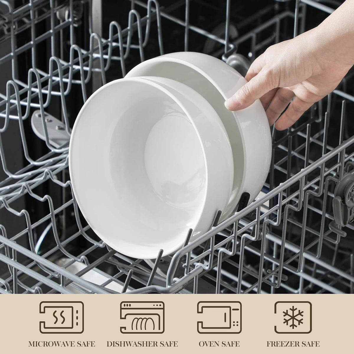 MALACASA Salad Bowls Set  44 OZ (7") Large Soup Bowls Cereal Bowl for Kitchen  White Ceramic Bowls Set of 2  Dishwasher & Microwave Safe Series REGULAR