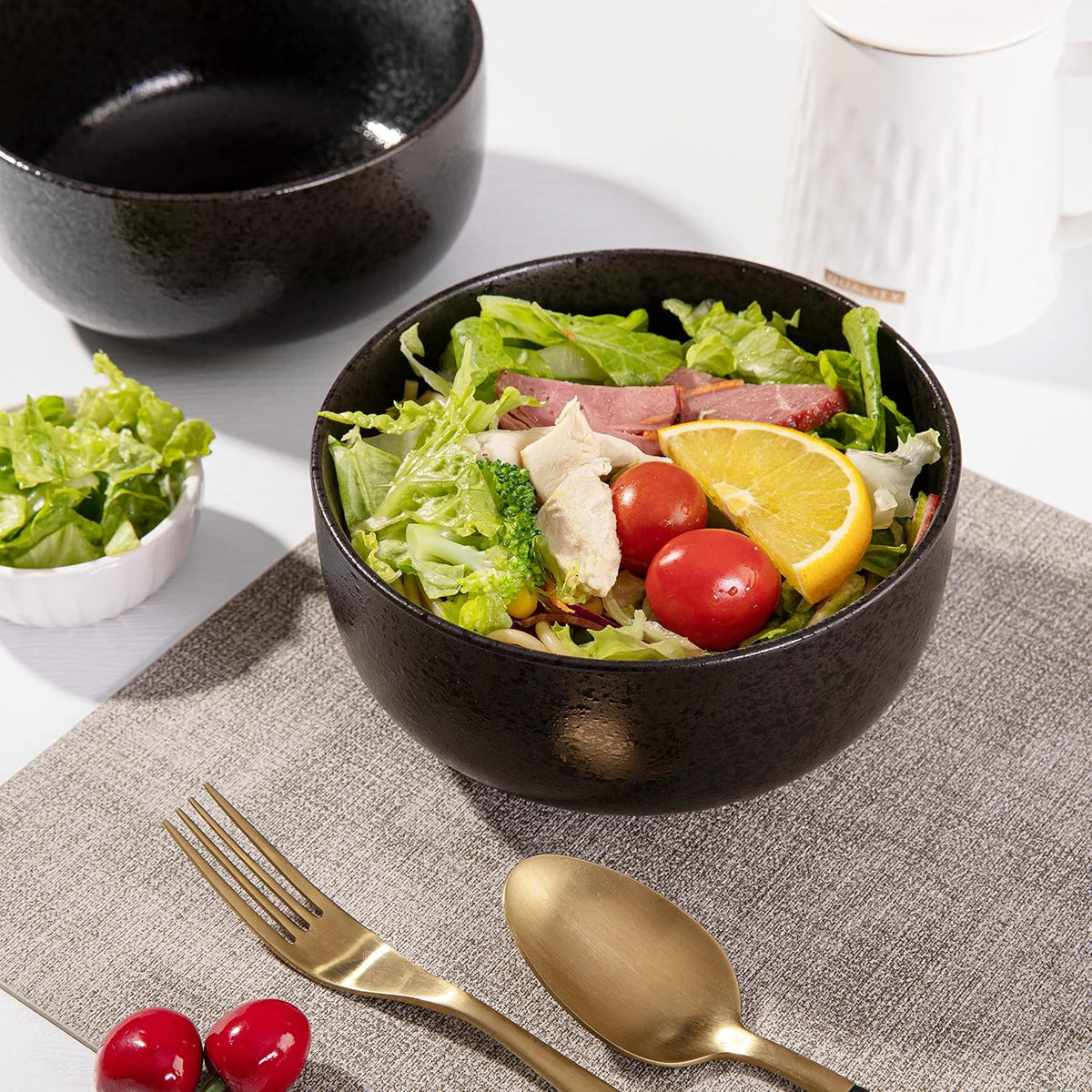 S&Q'S CERAMICS Soup Bowls - 36 Ounce Ceramic Bowl Set  Kitchen Bowls for Large Cereal  Noodle  Soup  Breakfast  Microwave and Dishwasher Safe  [Set of 4]  Black and Grey